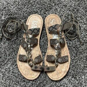 Sam & Libby Brown Sandals Flat Sole Strappy Design